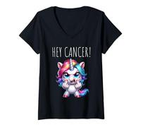 Femme Hey Cancer FU Chemo Warrior Le Cancer est nul T-Shirt avec Col en V