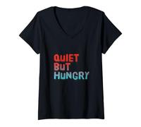 Femme Hey I'm Quiet But Hungry Powered by Snacks This is My Snack T-Shirt avec Col en V