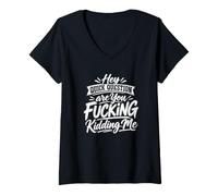 Femme Hey, Petite Question, tu Te moques de Moi, C'est drôle ? T-Shirt avec Col en V