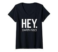 Femme Hey with Rizz Viral Trending Social Media Meme 2025 Drôle T-Shirt avec Col en V