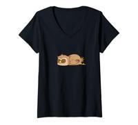 Femme Hibou endormi T-Shirt avec Col en V