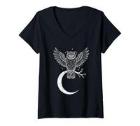Femme Hibou Sagesse de la Nuit Branche d'ailes battantes T-Shirt avec Col en V