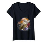 Femme Hibou Silhuette Nightbird Aquarelle T-Shirt avec Col en V