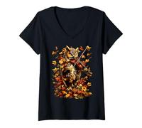 Femme Hibou violoniste Mignon avec Violon Feuilles d'automne esthétique d'automne T-Shirt avec Col en V