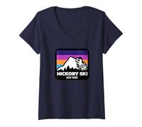 Femme Hickory Ski New York Ski Snowboard Voyage en Famille T-Shirt avec Col en V