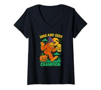 Femme Hide and Seek Champion Funny Bigfoot Halloween Art T-Shirt avec Col en V