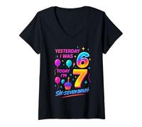 Femme Hier J’avais 6 Ans Aujourd’Hui J’en AI 7 Six Seven Bruh Mème T-Shirt avec Col en V