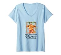 Femme Highland Cow Window Cute Have a Mooey Christmas T-Shirt avec Col en V