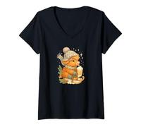 Femme Highland Cow Winter Sled & Hot Cocoa Cute Watercolor T-Shirt avec Col en V