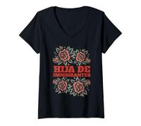 Femme Hija De Immigrantes Roses Fille Immigrant Femmes Filles Enfant T-Shirt avec Col en V