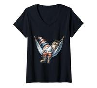 Femme Hiker GNOME Grandpa in Large Outdoor Hammock for Camping T-Shirt avec Col en V