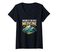 Femme Hiker Nature est la Meilleure médecine Backpacker T-Shirt avec Col en V