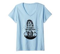 Femme Hiker Pyrénées-Atlantiques France Randonnée Vacances Ski T-Shirt avec Col en V