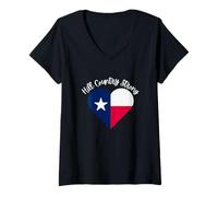 Femme Hill Country Strong- Texas- Cœur T-Shirt avec Col en V
