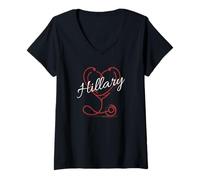 Femme HILLARY A Nurse Gift Cute Doctor Designer Personalized Nurse T-Shirt avec Col en V