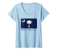 Femme Hilton Head Drapeau américain Caroline du Sud T-Shirt avec Col en V