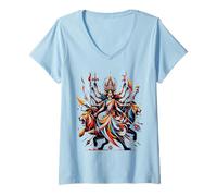 Femme Hindouisme Divinité Durga Spiritualité T-Shirt avec Col en V