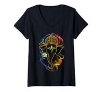 Femme Hindu Ganesha Puja Elephant God India Meditation Yoga Murti T-Shirt avec Col en V