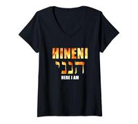 Femme HINENI Here I Am - Hebrew Christian Faith Biblical T-Shirt avec Col en V