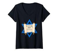 Femme HINENI Here I Am - Hebrew Star of David Christian Faith T-Shirt avec Col en V