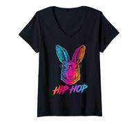 Femme Hip Hop Bunny with Sunglasses Cute Easter Funny Rabbit Lover T-Shirt avec Col en V