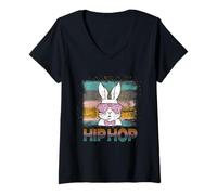 Femme Hip Hop Bunny with Sunglasses Cute Easter Funny Rabbit Lover T-Shirt avec Col en V