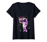 Femme Hip Hop Ruban adhésif Astronaute EDM Rave BPM Addict Sober Raver PLUR T-Shirt avec Col en V