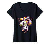 Femme Hip Hop Ruban adhésif Astronaute EDM Rave BPM Addict Sober Raver PLUR T-Shirt avec Col en V