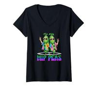 Femme Hip Peas Cool Lunettes de Soleil Chillin Hippies années 60 70 Rétro Fun T-Shirt avec Col en V