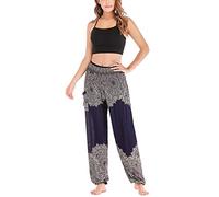 Femme Hippie Bohème Baggy Léger Ethnique Pantalon Large Indien Pantalon Sarouel pour Yoga, Danse, Festival Bleu foncé