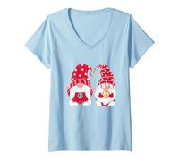 Femme Hippie Nains Love GNOME Nain De Jardin T-Shirt avec Col en V, Bleu Céleste, XL