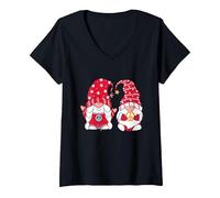 Femme Hippie Nains Love GNOME Nain De Jardin T-Shirt avec Col en V, Noir, S