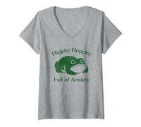Femme Hippity Hoppity Full of Anxiety Funny Frog Unhinged Graphic T-Shirt avec Col en V