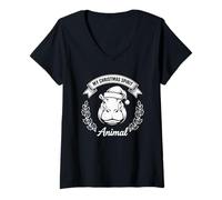 Femme Hippo est Mon Animal Spirituel de Noël T-Shirt avec Col en V