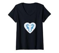 Femme Hippocampe bleu cœur créatures marines amour art graphique marin T-Shirt avec Col en V