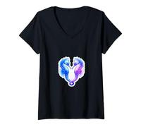 Femme Hippocampe Cœur Bleu/Violet Créatures marines Art graphique T-Shirt avec Col en V