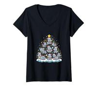Femme Hippopotame Arbre de Noël Amusant Bébé Pygmée Hippopotame Décor T-Shirt avec Col en V