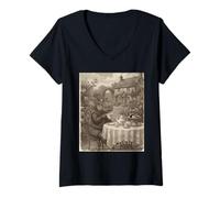 Femme Hippopotame Vintage High Tea Victorian Cottagecore T-Shirt avec Col en V