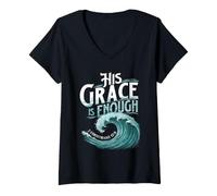 Femme His Grace is Enough 2 Corinthiens 12:9 - Christian Jesus T-Shirt avec Col en V