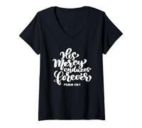 Femme His Mercy Endless Forever Bible Verse Femme Psaume Écriture T-Shirt avec Col en V