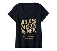 Femme His Mercy is New Lamentations 3:22 Verse biblique chrétienne T-Shirt avec Col en V
