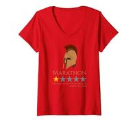 Femme Histoire de la Grèce Ancienne - Bataille du Marathon - Grec T-Shirt avec Col en V, Rouge, M