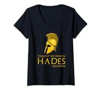 Femme Histoire de la Grèce Antique - Ce Soir Nous dînons dans l'Hadès - Leonidas T-Shirt avec Col en V