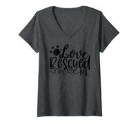 Femme Histoire de Soutien Love Rescued Me Pet Rescue T-Shirt avec Col en V
