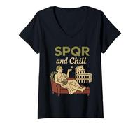 Femme Histoire Romaine SPQR Jules César Idée Cadeau Latin Meme T-Shirt avec Col en V