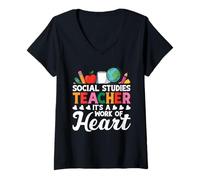 Femme Histoire Teacher Squad A Work Professeur d'études sociales T-Shirt avec Col en V