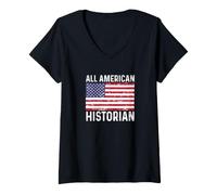 Femme Histoire Vieilli 4 Juillet Tous Les Drapeaux américains USA T-Shirt avec Col en V