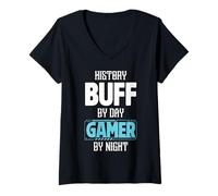 Femme History Buff by Day Gamer by Night Costume pour historiens T-Shirt avec Col en V