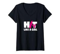 Femme Hit Like A Girl Kickboxer pour Arts Martiaux T-Shirt avec Col en V