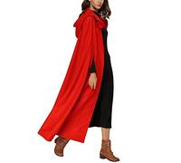 Femme Hiver Automne Élégant Couleur Unie Longue Cape à Capuche Poncho Veste Blouson Manteau Tops Longue Robes Chaude (X-Large, Rouge)